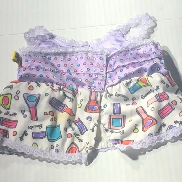 Build-A-Bear Pajama Set "Beauty Sleep" Top Shorts Bunny Slippers Purple/White OS - Picture 6 of 9